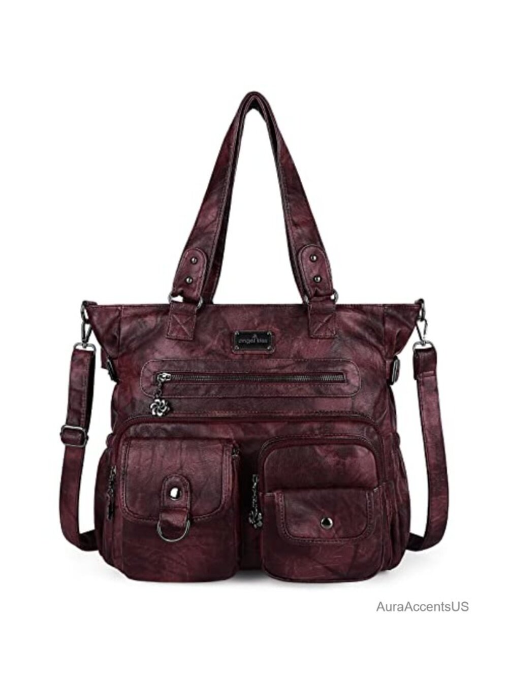 Women's PU Satchel Handbag Waterproof Tote Shoulder Bag with Pockets